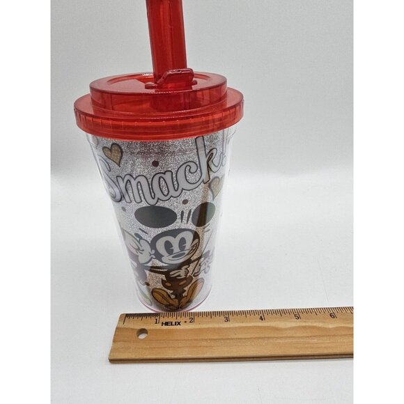 Disney Mickey Loves Mickey Kiss Glitter Flip Straw Tumbler Travel Cup NWT - Picture 10 of 13